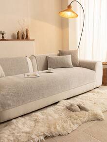 ALPLUME 1 قطعة من قماش الشينيل، تصميم قاعدة غير قابلة للانزلاق، غطاء وسادة أريكة بلون موحد، وسادة ظهر الأريكة، وسادة الذراع، غطاء الوسادة، أسلوب بسيط حديث، مناسب لغرفة النوم والدراسة وغرفة المعيشة وديكور المنزل الآخر - بيج - مشاهدة 7