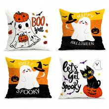 4pcs Halloween Ghost Pattern Pillow Covers Without Inserts, Single-Sided Printed Pillow Covers, Suitable For Living Room Bedroom Home Decor, All-Season Pillow Covers - Multicolor - View 11