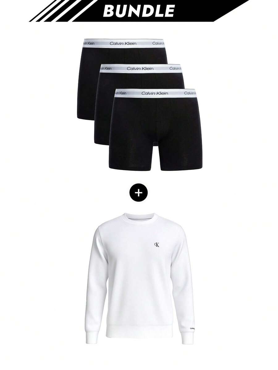 [Bundle] Calvin Klein 3 Packs Boxers + Monologo Essential Men's Sweatshirt White - Black and White+White - View 1