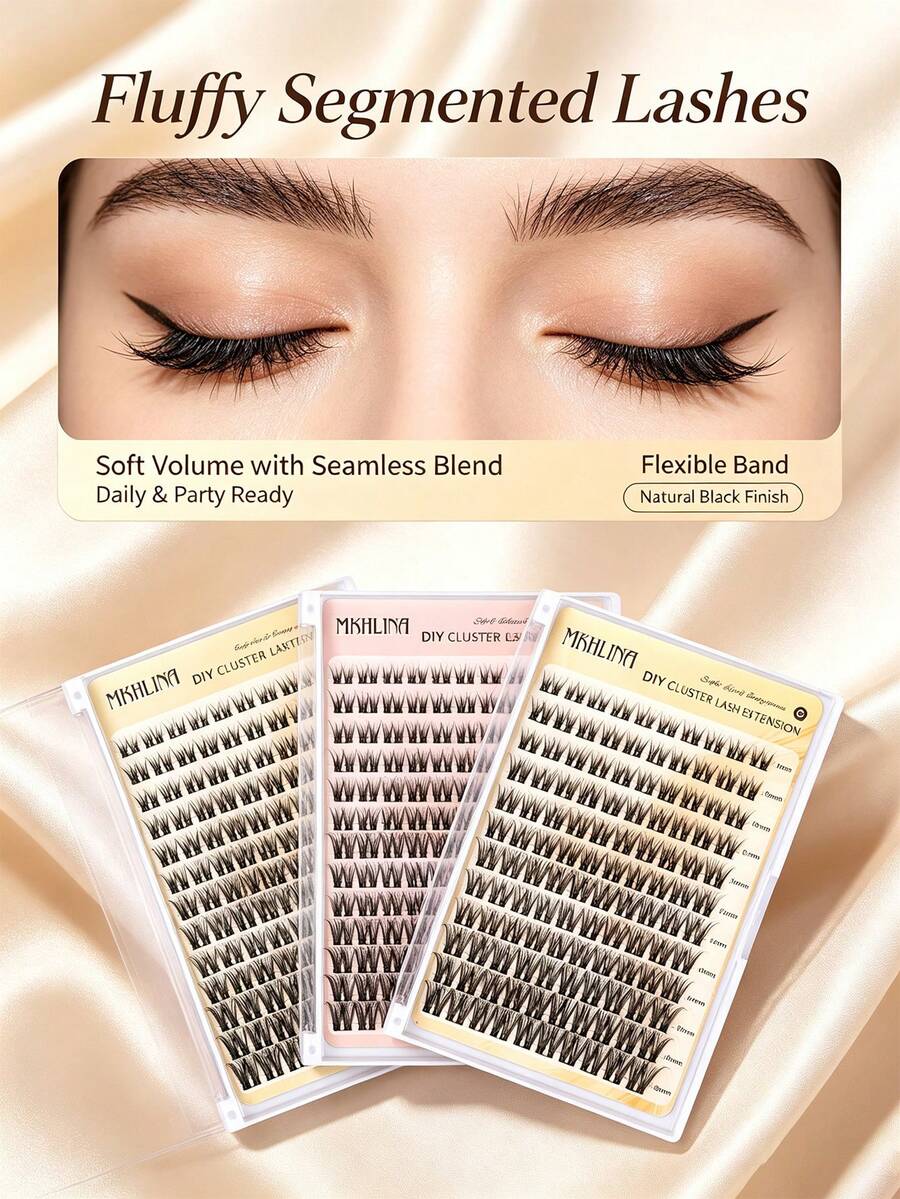 Salon Effect MKHLINA Segmented DIY Lash Extensions Single Cluster Eyelash Extensions 8-18mm Multi-Length Soft Fluffy Natural Look Reusable Home Eyelash Clusters (F23) - C/D 混合 - 查看 1