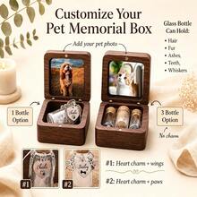 MerexSync Personalized Engraved Pet Memory Box With Custom Picture Frame, Wood Pet Cremation Keepsake Urn, Mini Glass Bottle For Pet Ashes Fur Hair, Heart Paw Wing Charm Option, Loss Of Dog Cat Condolence Memorial Gift - Multicolor - View 3