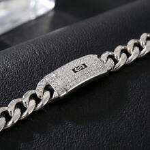 時尚奢華 18K 白金鍍銅立方鋯石銀色鏈手鍊，嘻哈街頭風，中性款，適合日常配戴與派對 - 銀色 - 查看 2