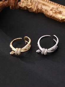 1pc Fashion Cubic Zirconia Adjustable Ring For Women, Knot Design, Suitable For Daily Wear And Gift, Eid Al-Fitr Celebration - Knotted Ring - View 1
