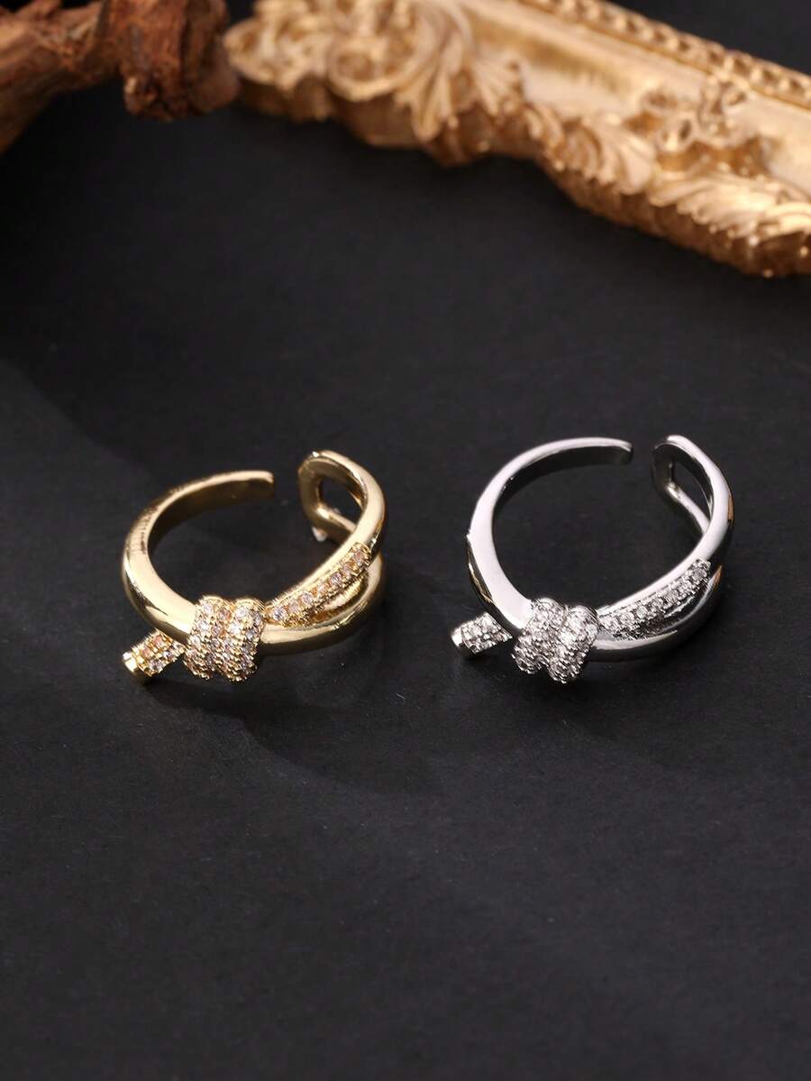 1pc Fashion Cubic Zirconia Adjustable Ring For Women, Knot Design, Suitable For Daily Wear And Gift, Eid Al-Fitr Celebration - Knotted Ring - View 1