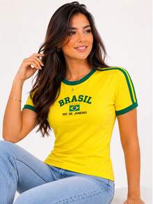 Women's Embroidered Brazil Shirt - 黃色 - 查看 7
