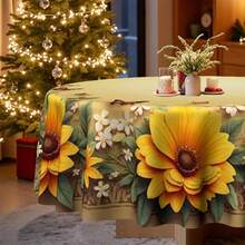 1pc Round Tablecloth With Sunflower And Butterfly Pattern, Perfect For Home Kitchen And Dining Area. This Table Cover Is Also Suitable For Office And Coffee Table. - Round - View 3