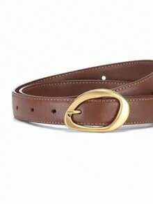 1pc/2pcs Women's Asymmetric Gold Buckle Solid Color Casual Versatile Decorative Belt, Classic Waist Belt For Jeans, Dresses And Pants - Multicolor - View 4