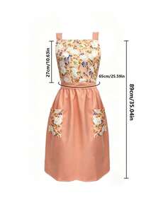 Women's Floral Print Apron Dress, Vintage Garden Style Kitchen Apron, Cute Sleeveless Ruffle Pocket Smock Dress, Suitable For Home And Gardening - Multicolor - View 9