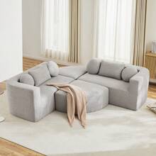 Modular Sofa With Sleeper Function, Cloud Couch, Chenille, Black - 灰色四座 - 查看 8