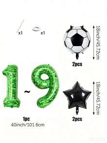 7pcs Green Pixel Style Balloons, Including Numbers, Soccer And Star Patterns, Suitable For Soccer Theme Birthday Party, Boy's 1st Birthday Celebration, Large Sports Event Viewing Party, Game Theme Event, Baby Shower Party - View 9