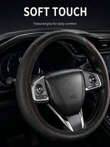 1 PU Leather 3D Comfortable Non-Slip Textured Car Steering Wheel Cover, Unlined, Stylish Car Interior Accessory, Suitable For Sedans, SUVs, And Trucks; Ideal For Daily Driving, Summer Heat Protection, And All-Season Interior Decoration - A - View 3