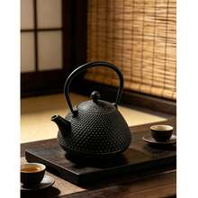 1pc Handmade Textured Cast Iron Teapot, Japanese Style Textured Cast Iron Teapot, Suitable For Outdoor Tea Mats And Indoor Tea Rooms. - Black - View 3
