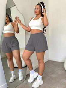 3pcs Plus Size Women Shorts Set, High Waist Elastic Tummy Control Loose Fit Shorts Sports - Multicolor - View 6