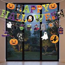 1 Set Halloween Theme Party Decoration Pumpkin Bunting Banner Spiral Card Decor, DIY Party Decoration (Fixed Rope 196.85inch*3) - A - View 2
