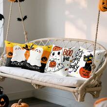 4pcs Halloween Ghost Pattern Pillow Covers Without Inserts, Single-Sided Printed Pillow Covers, Suitable For Living Room Bedroom Home Decor, All-Season Pillow Covers - Multicolor - View 10