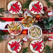 24pcs Christmas Tree Cutlery Organizer, Felt Placemats, Classic Christmas Tree Design, Red And Green, Can Be Used As Utensil, Silverware, And Flatware Holders, Suitable For Holiday Dining And Party Decoration, Tableware Pockets, Christmas Decorations - Multicolor - View 3