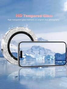 Metal Tempered Glass Lens Protector, 9H Hardness, High Definition & High Transparency, Scratch Resistant & Wear Resistant. Glitter Ring Design, Girly Style With Outstanding Aesthetics, Fits Body And Compatible With Phone Cases, Compatible With IPhone 11-17 Series. Case Friendly - Silver - View 3