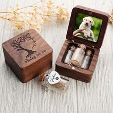 MerexSync Personalized Engraved Pet Memory Box With Custom Picture Frame, Wood Pet Cremation Keepsake Urn, Mini Glass Bottle For Pet Ashes Fur Hair, Heart Paw Wing Charm Option, Loss Of Dog Cat Condolence Memorial Gift - Multicolor - View 7