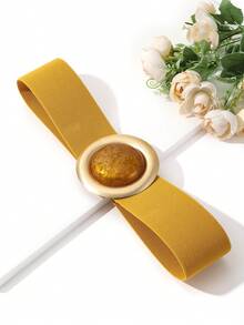1 pieza Cinturón de cintura de aluminio con patrón de mármol de unicolor, estilo bohemio lindo, con decoración de cristal y strass - Amarillo Mostaza - Ver 3