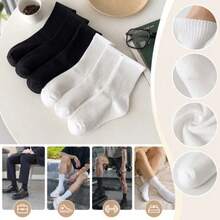 Men's Solid Color Ribbed Mid-Calf Socks, Soft Elastic Breathable Socks, All-Match Black & White Versatile, Daily Business & Sports Socks, Multi-Pack - Multicolor - View 5