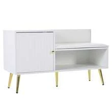 Modern White Shoe Storage Bench With Cushioned Seat And Backrest - Shoe Rack With Metal Handles And - 白色 - 查看 11