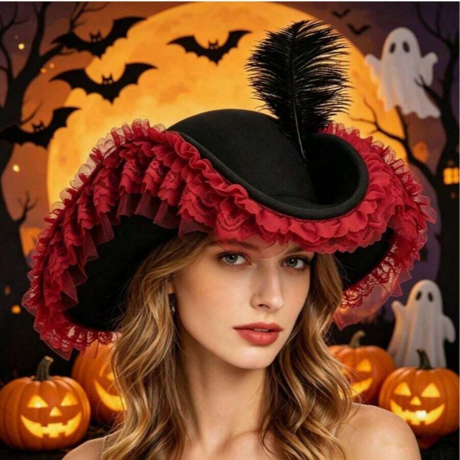 2pcs Halloween Women's Costume Shawls, Little Red Riding Hood Lace Patchwork Hooded Capes, Carnival Christmas Party, Festival Performance Props - Multicolor - View 1