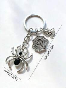 1pcRetro Dark Style Spider Keychain - Gothic Punk Beaded Spider Pendant Metal Keyring Gift - Halloween Gift - Multicolor - View 3