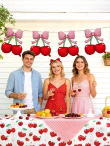 1/2/4pcs Red Cherry Pink Bow Foil Balloons, Self-Sealing, Perfect For Cherry Theme Birthday And Summer Wedding Party - Bowknot Cherry Balloon - View 5