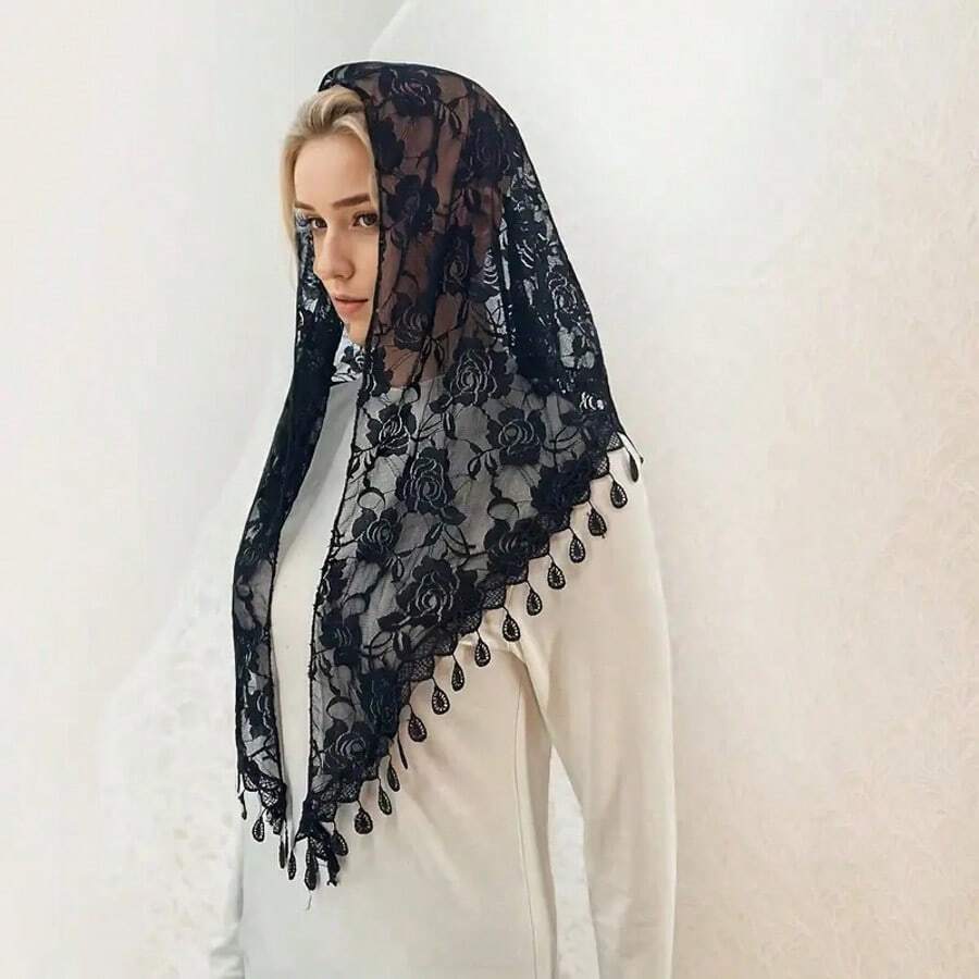 1pc New 2026 Lace Bandana Triangle Scarf Korean Style Etsy Hollow Silk Scarf Triangle Scarf For Women - Multicolor - View 1