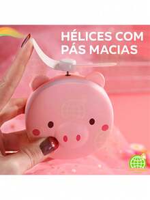 Mini Espelho Com Led E Ventilador Porquinho 3 Em 1 Maquiagem - Pink - Visão 6