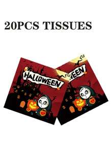 Juego de 50 piezas de vajilla desechable para Halloween, platos de papel, vasos y servilletas con estampado de casa embrujada, calabaza, murciélago y Trick or Treat, tema clásico de Halloween naranja, suministros para fiesta infantil, elementos esenciales para la decoración de la mesa de cena familiar de Halloween - Multicolor - Ver 3