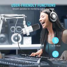 FIFINE Dynamic Microphone With Boom Arm, Studio Vocal XLR Microphone, Podcast USB Mic Kit For PC With Mute Button, Volume Knob, Headphone Jack, For Streaming Recording-AmpliTank K688CT White (Global Version) - White - View 7