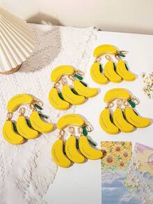 CHARM INFINITE 3D Banana Mini Zipper Keychain Coin Purse Pebbled Leather Portable Earbud Storage Bag Charm Metal Carabiner Key Ring Pendant For Girls Summer Bag - Yellow - View 6