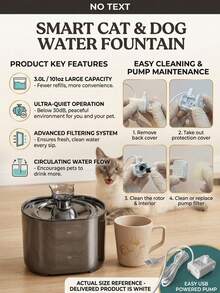 PETSIN 2.2L/74.5 Fl Oz/0.58 Gallon Automatic Flower Fountain Style Pet Water Dispenser With Quiet Water Pump, Suitable For Medium & Small Cats And Dogs, Replacement Pump Available Separately - Dark Grey - View 9