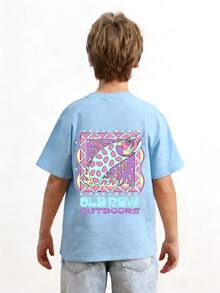 Tween Boy Casual Fun Graphic Print Crew Neck Short Sleeve Pullover T-Shirt Summer Top - Baby Blue - View 4
