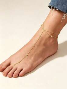 1 buah Gelang Kaki Jari Kaki Wanita Gaya Liburan Bohemian Pantai Dua Lapis Bertumpuk dari Baja Tahan Karat Emas, Dapat Dipersonalisasi - Emas - View 3