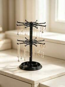 Double-Layer Rotating Jewelry Display Stand, Transparent Plastic Storage Organizer, Rotatable, Suitable For Keychains, Necklaces, Bracelets, Earrings, Brooches And Pendants, Multi-Functional Desktop Storage Rack, Suitable For Home, Shop Or Travel - Clear - View 6