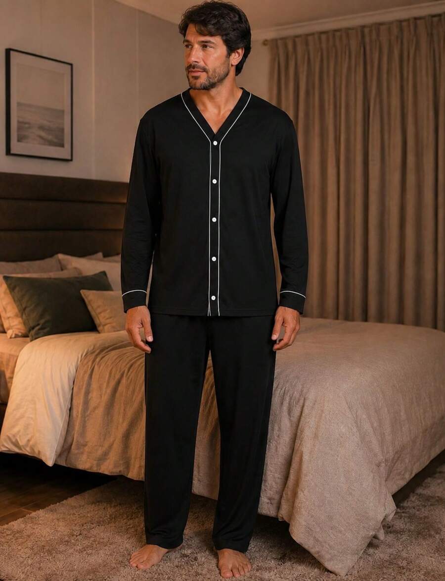 Pijama Masculino Longo Adulto Manga Longa Calça Comprida
