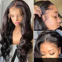 26 Inch 13x4 Deep Wave Lace Front Human Hair Wig, 180% Density Pre-Plucked Glueless HD Transparent Lace Wig For Women - Natural & Black - View 2