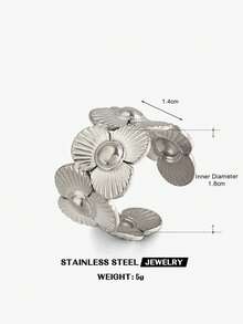 1/2pcs Stainless Steel 18K Gold Plated Minimalist Flower Ring, Suitable For Women's Daily And Party Wear - Multicolor - View 10
