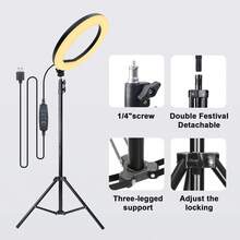 Anillo de luz LED de 12 pulgadas con soporte ajustable de 63 pulgadas y soporte para teléfono, alimentado por USB, diseñado para iluminación de estudio, adecuado para fotografía, grabación de vídeo, grabación de viajes y transmisión en directo: una luz de relleno circular portátil perfecta para entornos interiores y exteriores. - Negro - Ver 5