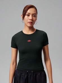 Jordan Women's AS W J FLT SS TMID WINGS Short Sleeve Knit Collarless T-Shirt TIV5348-010 - Black - View 1