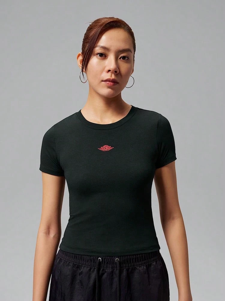 Jordan Women's AS W J FLT SS TMID WINGS Short Sleeve Knit Collarless T-Shirt TIV5348-010 - Black - View 1