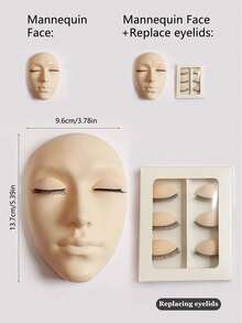 Eyelash Model Head, Silicone Realistic Face Training Skin, Beauty Eyelash Extension Practice Makeup Facial Care Tool - Multicolor - View 3