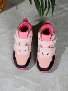 1 Pair Girls' High-Top Sports Shoes, New Autumn Style, Convenient Hook And Loop Closure, Children's Outdoor Hiking Shoes - Pink - View 5
