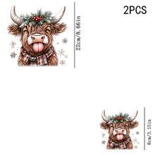 1/2/3pcs Christmas Highland Cow Heat Transfer Sticker, Long-Haired Yak With Tongue Out, Pine Branch Red Berry Wreath, Red And White Plaid Scarf, Snowflake And Snow Elements, Cozy Winter Cartoon Christmas DIY Print, Suitable For T-Shirts, Sweatshirts, Canvas Bags - Multicolor - View 8