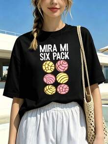 Lustiges Sixpack-Donut-T-Shirt mit Grafikprint für den Herbst, 100 % Baumwolle, auff?lliger Aufdruck, l?ssig, atmungsaktiv - Schwarz - Übersicht 6