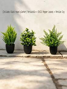 Small Artificial Potted Plants/Faux Moss Stones (1, 2, Or 3 Piece Set) - Green Plants With Black Pots; Suitable For Home Decor, Office, Dining Table, Farmhouse Style Spaces, Patio And Bathroom. - Black - View 17