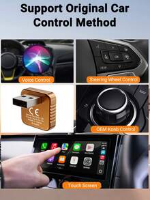 XUDA 新款 Mini CarPlay AI Box，無線 CarPlay 與 Android 二合一車載音訊，有線轉無線功能，支援 2.4-5.0 GHz WiFi 5，時尚便攜式車用 CarPlay 接收器，相容 99% 具備有線 CarPlay 與 Android 功能的汽車 - 亮橙色 - 查看 3
