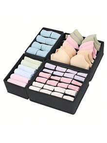 Caja de almacenamiento de ropa interior, caja de almacenamiento con divisor para ropa interior y calzoncillos - Negro - Ver 4